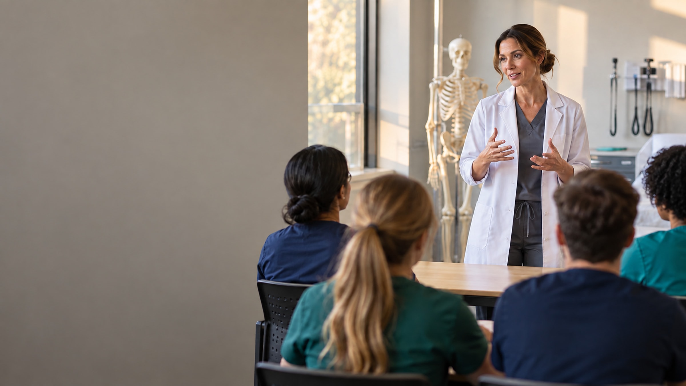 A nursing instructor teaching a cohort of students